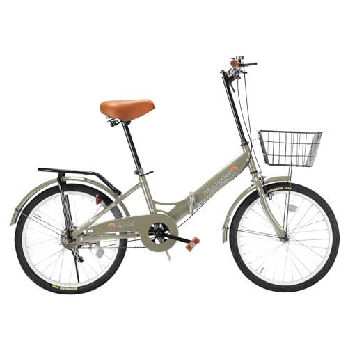 J-TANXJ 自転車 折りたたみ自転車 20インチ 軽量 小径車 防滑タイヤ 高炭素鋼フレーム カゴ･ワイヤー錠･ライト付き 前後泥除け装備 通勤 通学 街乗り (ブラウン.2)